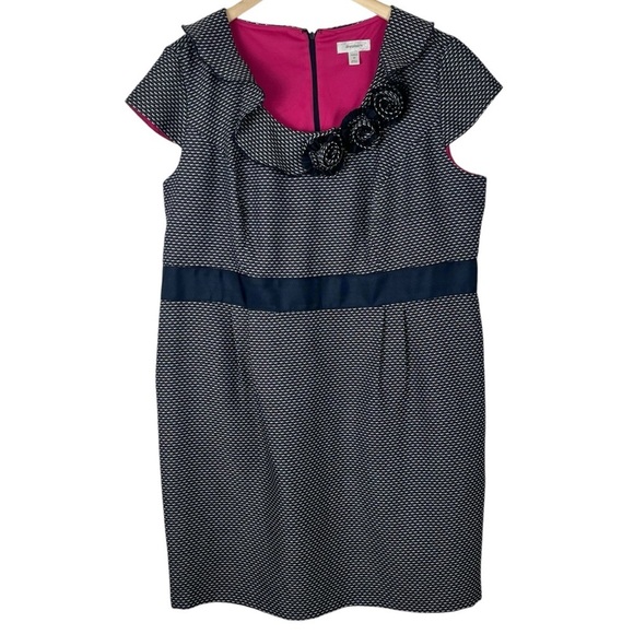 Dress Barn Navy Blue & White Sheath Dress w/ Rosettes Plus Size 20 - Picture 1 of 9